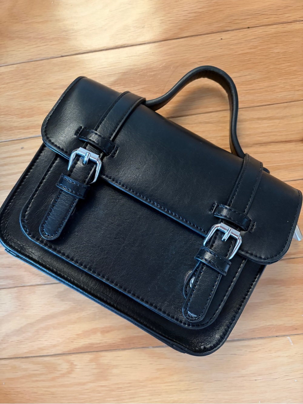 H&M Black Satchel with Dual Buckle Detail